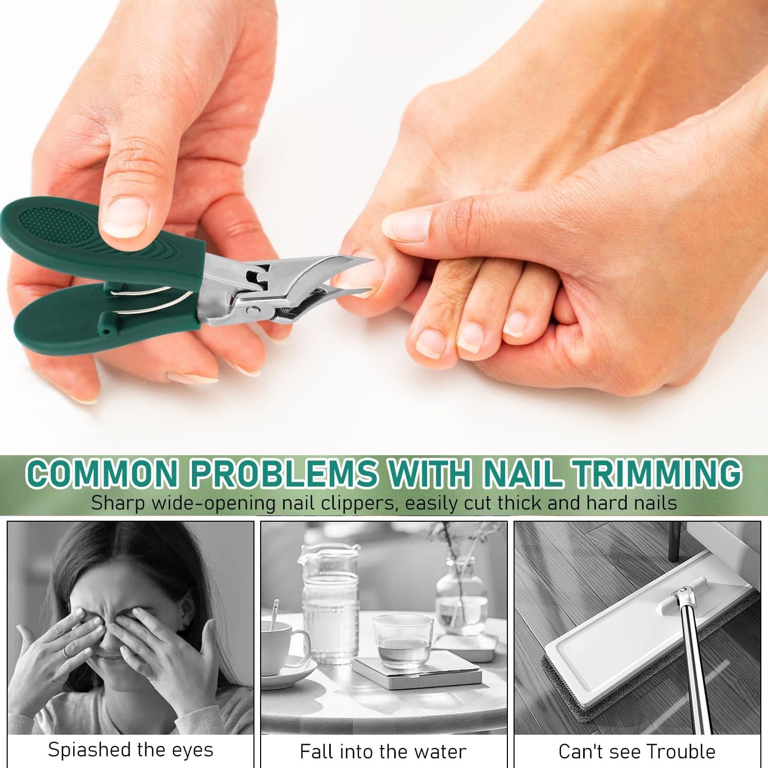 Ingrown Toenail Clipper – Sharp Wide-Opening Nail Trimmer for Thick & Hard Nails, Green