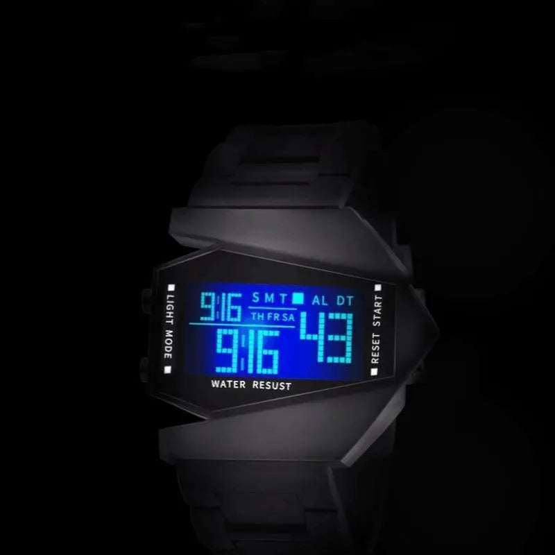 Reloj de Pulsera Deportivo Digital de 45 mm – Diseño con Forma de Avión, LED Brillantes, Correas Ajustables, Regalo Brillante para Hombres
