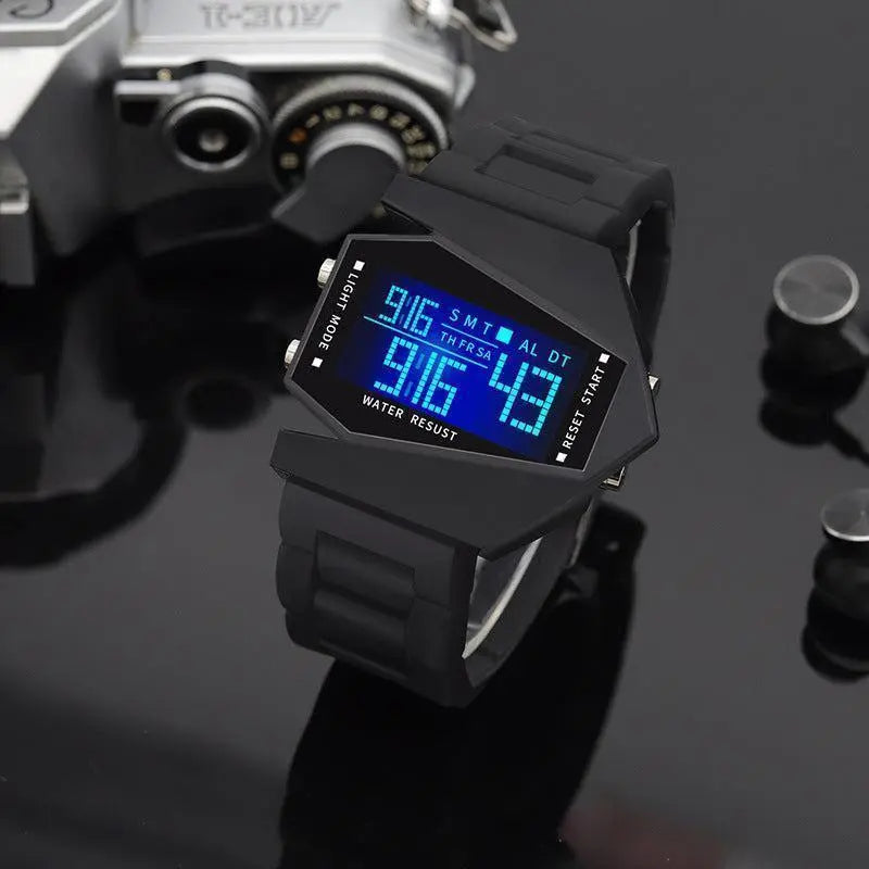Reloj de Pulsera Deportivo Digital de 45 mm – Diseño con Forma de Avión, LED Brillantes, Correas Ajustables, Regalo Brillante para Hombres